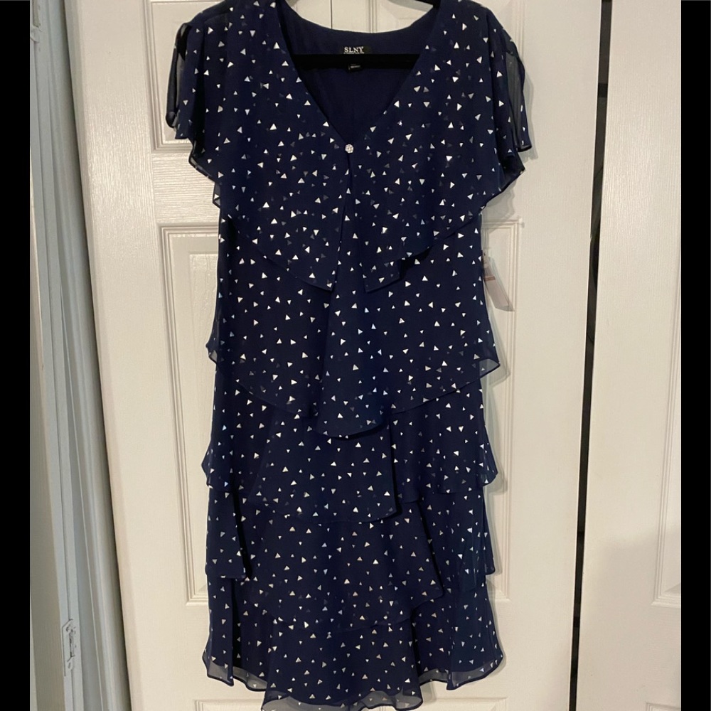 Navy/ Silver Tiered Chiffon Dress